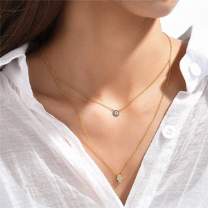 Collar de Plata de Ley 925 CANNER con Piedra de Ojo Turco Azul, Colgante de Circonita 5A, Collar de Doble Cadena para Mujer, Joyería - Product Image 4