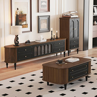 Meuble TV de style vintage français en gros d'usine, meuble TV de style américain en bois massif noir de luxe léger pour salon