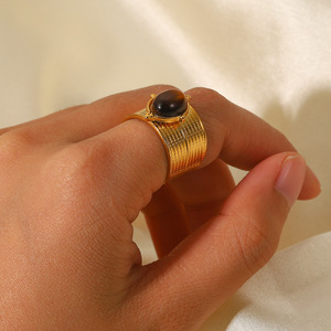 도매 18k 금 와이드 오픈 링 스테인리스 스틸 천연 마노석 반지 사우디아라비아용 - Product Image 2