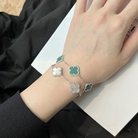 Bracelet porte-bonheur trèfle à quatre feuilles en argent S925 de haute qualité, plaqué or blanc, anti-ternissement, avec CZ, bracelets, colliers, boucles d'oreilles pour femmes