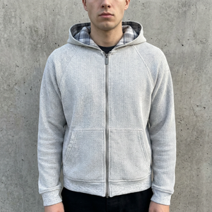 Sudadera con capucha y cremallera completa para hombre, reversible, de punto gofrado y a cuadros, estilo casual urbano, 2 en 1, térmica y holgada - Product Image 3