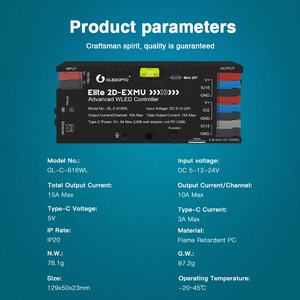 Controlador LED Inteligente GL-C-616WL Gledopto de 2 Canais, 360W de Carga Máxima, Entrada <span class=keywords><strong>Ethernet</strong></span>, ESP32 WLED Pixel SPI, 5-24V 15A, WiFi Tipo-C - Product Image 2