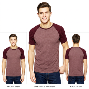 เสื้อยืดแร็กแลนผู้ชาย 180GSM แขนเสื้อตัดสี ผ้าผสมเฮเธอร์ รับผลิตแบรนด์ส่วนตัว OEM - Product Image 2