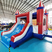 Château gonflable combiné Cirque Humide/Sèche avec double toboggan, en PVC 0,55 mm, capacité 500 kg, portable, usage commercial, garantie 3 ans