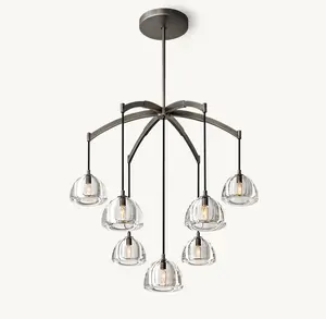 Modern times Design Custom Luxury Hemisphere Round Restoration Crystal Lighting Lamp Ceiling Pendant Light Black Chandelier