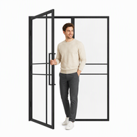 Porte intérieure à cadre en acier noir avec grille décorative pour salon et cuisine, portes de séparation de pièce modernes à profil mince