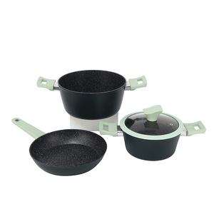 Maifan Stone Non-Stick Cookware <b>Set</b> 3-Piece Frying Pan Soup <b>Pot</b> With Lid Induction Compatible - Product Image 1