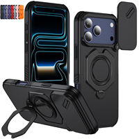 Coque de téléphone antichoc blindée pour iPhone 18 17 16 15 14 13 12 11 Pro Max avec cache-objectif coulissant et béquille magnétique