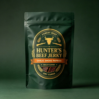 Sachets Doypack Personnalisés Noirs et Rouges à Fermeture Ziplock 150g 250g 500g pour Viande Séchée (Porc et Bœuf)