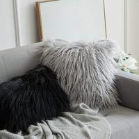 Housse de coussin personnalisée en fourrure unie, pelucheuse et moelleuse, pour décoration intérieure, idéale pour le salon (vente en gros)