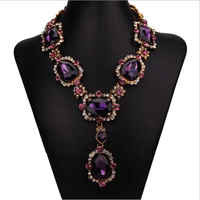 Luxury champagne crystal alloy large gemstone necklace all-match fashion women's accessories wholesale