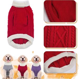 Suéter para perros, rojo, tejido, cuello alto, estilo clásico, para perros pequeños, ropa cálida de invierno - Product Image 4