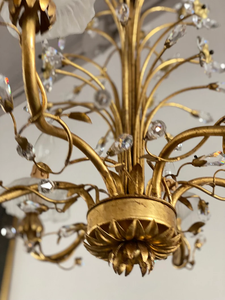 Mid Century Gold <span class=keywords><strong>Tole</strong></span> Murano Fleurs Lustre en verre de Murano - Product Image 5