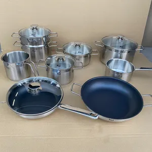QANA Factory Wholesale OEM Crimping Pan Stainless Steel Cooking Pot Sets High Quality Camping Kitchen Cookware Set