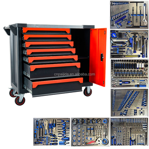 Heavy Duty 5-<b>Drawer</b> <b>Tool</b> Storage Cabinet with Wooden Table Top for Garage Workshop ODM OEM Supported with 526 <b>Tool</b> Sets - Product Image 4