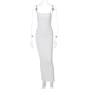 Vestido Largo Sexy para Mujer, Estilo Casual de Verano, Color Rojo y Negro, con Tirantes Finos y Abertura, Diseño Sólido, en Oferta - Product Image 5