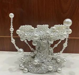 Candelabros de cristal de 5 brazos altos con estilo, decoración de boda, candelabro transparente de plata para el Día de San Valentín, cantidad de 10 Uds.