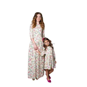 Womens Fall Fashion 2020 Elegant Dresses Women Print Flower Maxi Dress Mother and Daughter Outfits