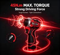 Perceuse sans fil compacte 16,8 V, moteur sans balais, 2 vitesses, 400-1600 tr/min, 5C, 1500 mAh, perceuse électrique portable rechargeable pour travaux de bricolage