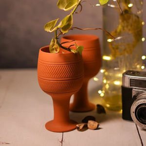 Handcrafted Eco-Friendly Biodegradable Wine Glass Terracotta Planters <b>Set</b> 4 Indoor Outdoor Balcony Terrace Garden Flower Pots - Product Image 1