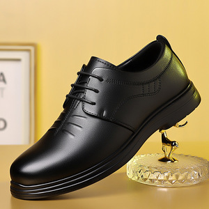 Zapatos de Vestir de Cuero para Hombre, Punta Redonda, con Cordones, Negros, para Oficina, Negocios, Casuales, Grosor Estándar, Color Sólido - Product Image 1