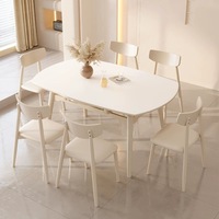 Ensemble de table et chaises de salle à manger rondes extensibles et pliables en marbre et bois massif, style nordique moderne, 4 à 6 places, pour petits espaces, couleur beige.