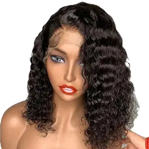 Mode Pruik Vrouw Kleine Front Lace Afrikaanse Zwarte Kleine Krullend Chemische Fiber Lange Krullend Haar
