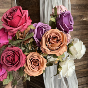 Fleurs artificielles en soie Jinxi Carola Rose, 3 têtes, décoration de mariage et de maison - Product Image 2