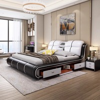 Lit de massage à double rangement Lit multifonctionnel en cuir Lit king size Meubles de chambre à coucher intelligents Lit en tissu Tatami