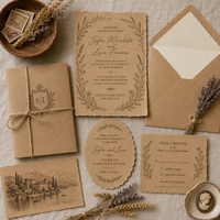 Suite d'invitations de mariage rustiques en papier kraft, motif fleurs sauvages, style ferme