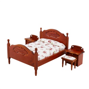 Minimuebles de casa de muñecas, maqueta de dormitorio, bricolaje, cama doble lisa con colchón, muebles en miniatura de madera, 1:12 - Product Image 1
