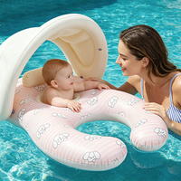 Bouée de natation gonflable double en PVC pliable avec pare-soleil pour tout-petits, idéale pour les sports aquatiques en famille - Interactivité mère-enfant