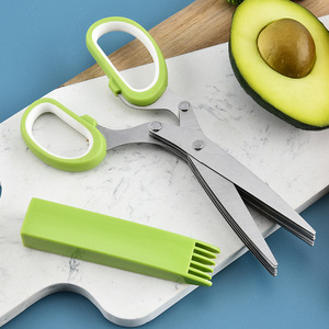 Kitchen Shears Spices Cooking Tools Stainless Steel Herb <strong>Scissors</strong> for Shearing Lettuce Cilantro with 5 Blades and Cover - Product Image 1