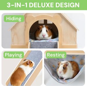 Plateforme de hamac moderne sur mesure extra-large pour cochon d'Inde avec escalier, cachette en bois pour petits animaux, maison à double étage amovible - Product Image 2