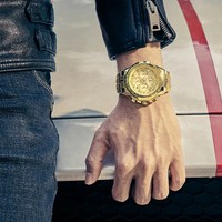 Jam Tangan Pria Wwoor 8868 Chronograph Dial Besar Emas, Arloji Sport Mewah Emas untuk Pria, Jam Tangan Quartz