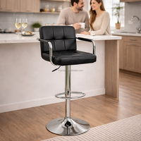 Tabouret de bar moderne avec accoudoirs métalliques intégrés, siège rembourré en PU, réglage de la hauteur par vérin à gaz, pivotant, pour bar à domicile ou extérieur