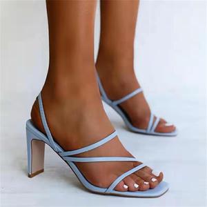 Spring Summer Collection New Female One-Line Roman Square Head Thick <b>Heel</b> Sandals Soft Cushioned Eva Outsole Flexible Pumps - Product Image 1