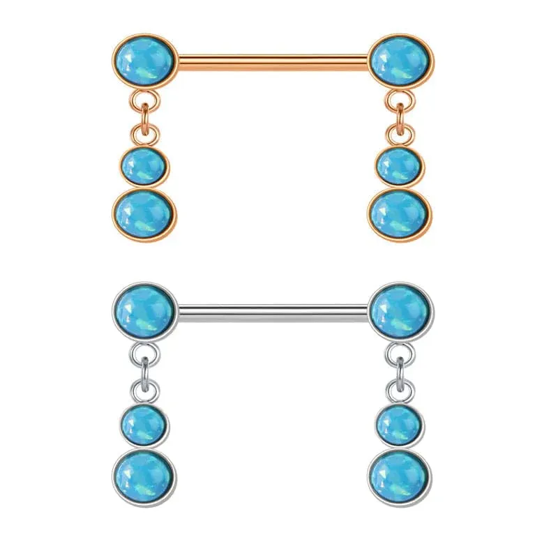 1 pezzo 14G anelli capezzolo dritto bilancieri nipplering Piercing gioielli 14mm luce blu opale