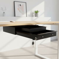 Tiroir de rangement sous le bureau JH-Mech, noir, sécurisé, gain de place supplémentaire, revêtement en poudre, pratique, élégant, durable