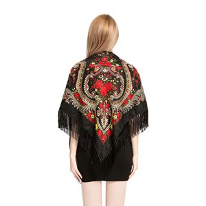 2024 automne Offre Spéciale imprimé ethnique <span class=keywords><strong>carré</strong></span> écharpe longue femme sergé coton acrylique russe châle avec fleur imprimé et <span class=keywords><strong>frange</strong></span> - Product Image 2