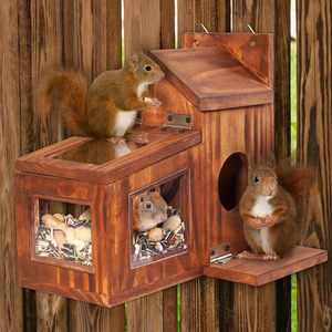 Mangeoire pour écureuils en bois Mangeoires pour écureuils à l'extérieur de l'hiver Mangeoire en bois pour le maïs avec panneau supérieur amovible - Product Image 4