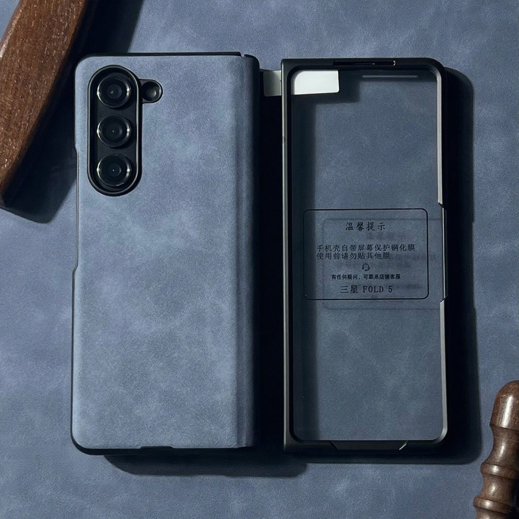 เคสหน้ากระจกนิรภัย HD-สีน้ำเงินเทา-ตรงกลางแม่เหล็ก