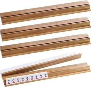 Supports de Mahjong en <span class=keywords><strong>Bois</strong></span> d'Acacia avec Poussoirs Magnétiques, Ensemble de 4 Supports de Tuiles et Poussoirs, Accessoires de Mahjong Américain Durables - Product Image 1