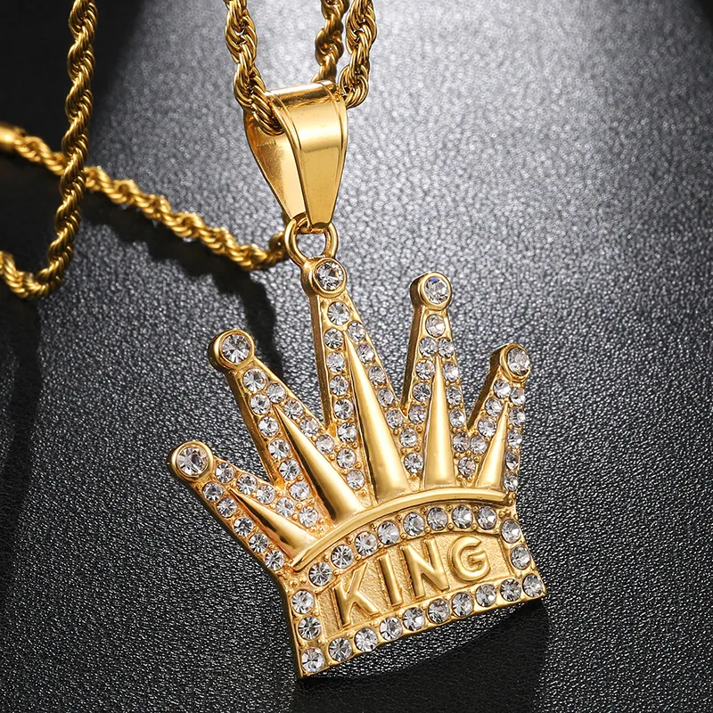 Pendente e collana con re corona in acciaio inossidabile di tendenza per gioielli Hip-Hop da uomo