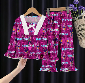 Nouvel ensemble de pyjama personnalisé K-Pop Kpop Demon Hunters, printemps-automne, dessin animé, dentelle douce, pour femmes et filles, vêtements décontractés pour la maison - Product Image 3