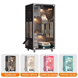 Jaula Retro de Madera Maciza para Gatos para Sala de Estar, Casa para Gatos de Dos Niveles, de una Pieza, Móvil, Estilo Lujo Ligero, Creativa para el Hogar - Product Image 2