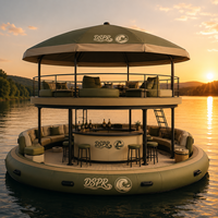 Plateforme de baignade gonflable avec comptoir de bar, parasol et sièges de relaxation pour maison de bord de mer, plage, yacht, loisirs en plein air, utilisation extérieure