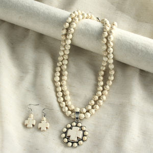 เครื่องประดับแฟชั่นโบฮีเมียนผู้หญิง8mm ทำด้วยมือ2ชั้นสร้อยคอต่างหูข้ามเสน่ห์ชุดเครื่องประดับ - Product Image 4