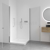 Cabine de douche en verre minimaliste à entrée d'angle avec cadre en acier inoxydable pour salle de bain moderne