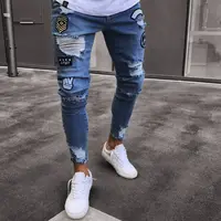 Hochwertige 2022 Patch Jeans Herren Sexy Skinny Zipper Denim 4xl Plus Size Herren Jeans Custom Logo Loch Herren Jeans
